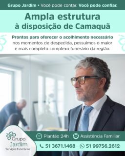 🏛️ Com uma infraestrutura ampla e planejada para o máximo acolhimento, o maior complexo funerário da região oferece a estrutura necessária para amparar você nos momentos de despedida. Unimos modernidade, conforto e atendimento especializado para garantir que sua família receba todo o suporte e a tranquilidade que merece.

🌱 Nosso compromisso com Camaquã vai além da excelência operacional; trata-se de cultivar um espaço seguro, silencioso e humano onde a memória de quem parte seja honrada com extrema dignidade. Estamos prontos para prestar todo o auxílio necessário com a delicadeza e o respeito que a sua história exige.

#ComplexoFunerario #AcolhimentoEFamilia #InfraestruturaCamaqua #RespeitoEMemoria #SuporteEspecializado

Grupo Jardim - Serviços Funerários
Você pode contar. Você pode confiar.
🕑 Atendimento 24 horas 👨‍👩‍👧‍👦 Assistência familiar 📍 Planos de Cremação 🙏🏻 Total apoio durante todo processo de luto
📞 51 3671.1468
🌐 www.funerariajardim.com.br
📧 funerariajardim@hotmail.com
🏢 R. Pinheiro Machado, 581
Filial:
📍 Rua Cristóvão Gomes de Andrade, 522 - Centro 🏢
🏥 Em frente ao Hospital Nossa Senhora Aparecida 🚑
🏙️ Camaquã - RS

Foto: pch_vector/Magnific
